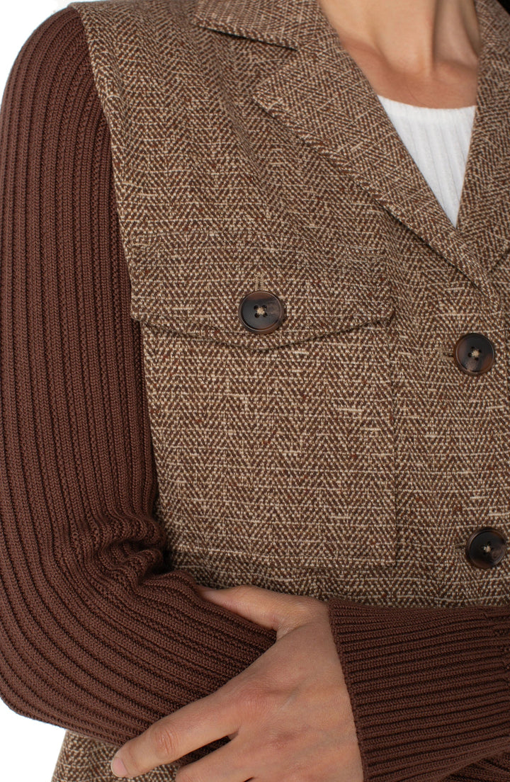 SHACKET W/SWEATER SLEEVES - BROWN/CAMEL HERRINGBONE