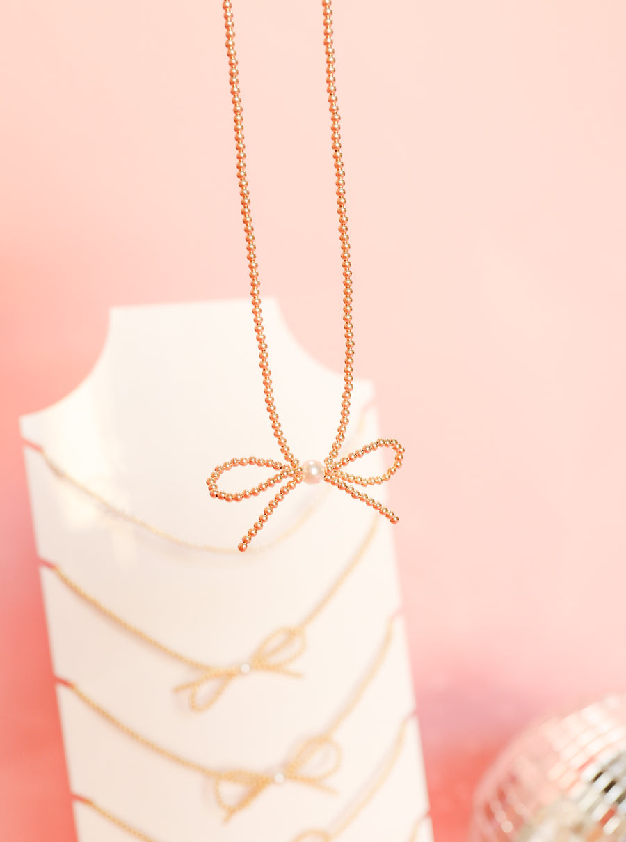 18" BEADED BOW NECKLACE - GOLD