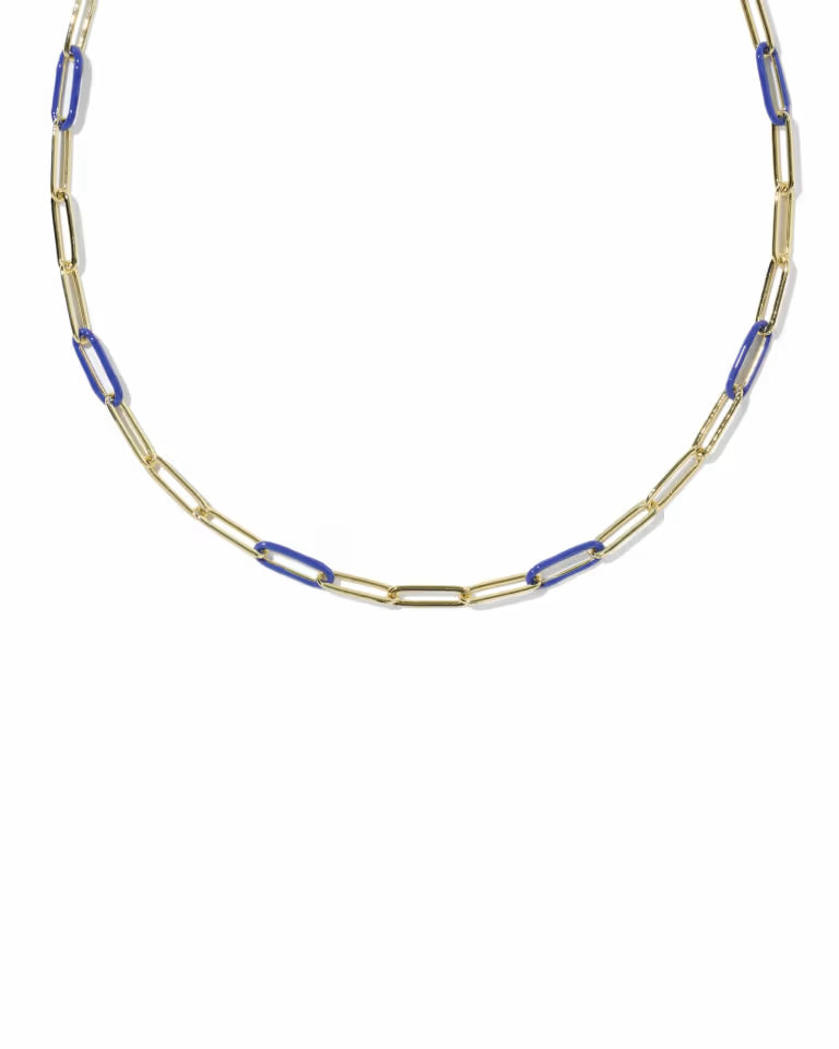 KENDRA SCOTT COURTNEY ENAMEL LINK AND CHAIN NECKLACE - GOLD BLUE ENAMEL