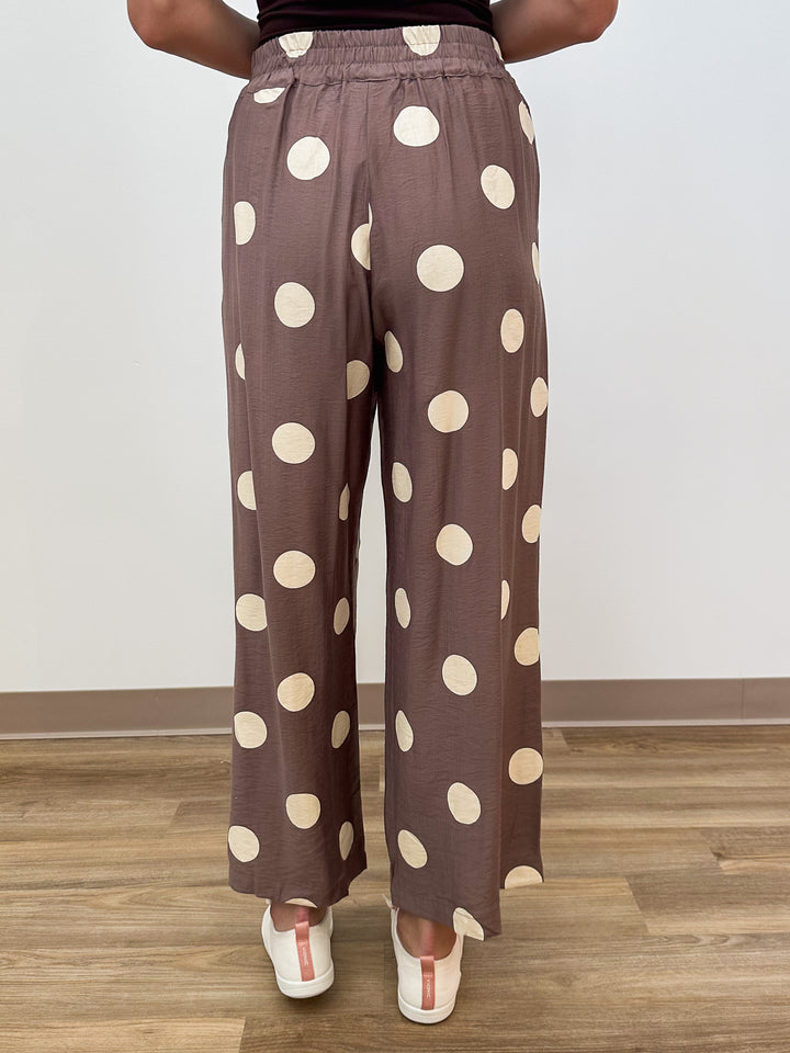 POLKA DOT WIDE LEG CROP PANTS - MOCHA
