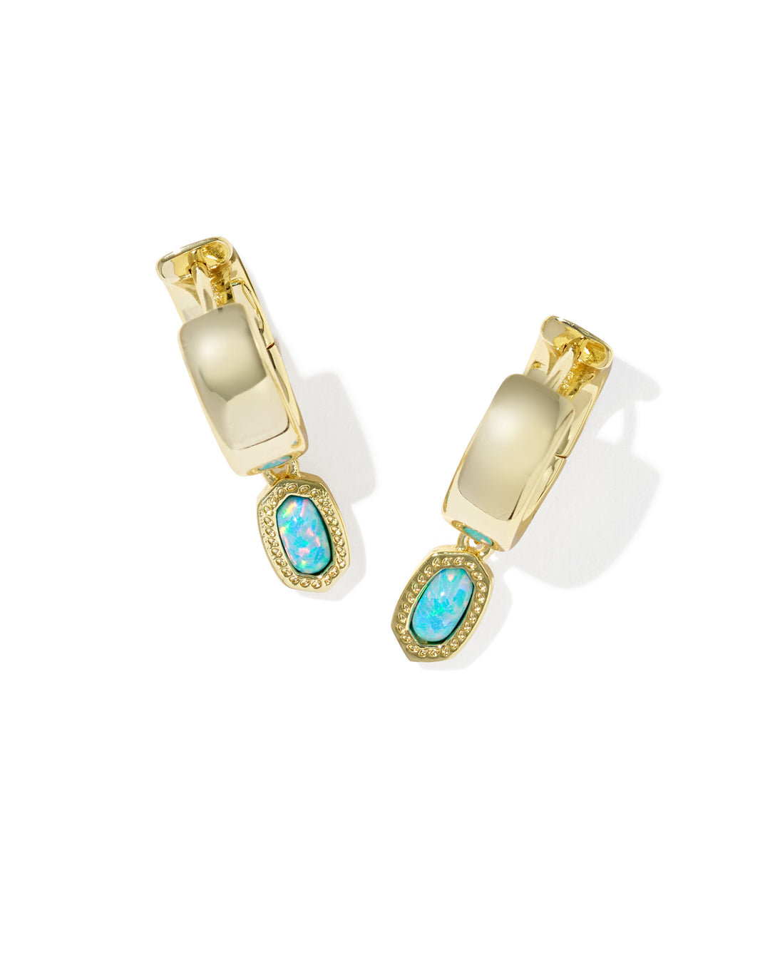 KENDRA SCOTT MINI ELLIE WIDE HUGGIE EARRINGS - GOLD BLUE OPAL