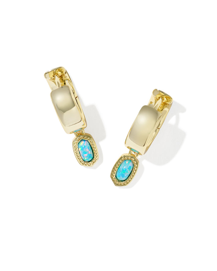 KENDRA SCOTT MINI ELLIE WIDE HUGGIE EARRINGS - GOLD BLUE OPAL
