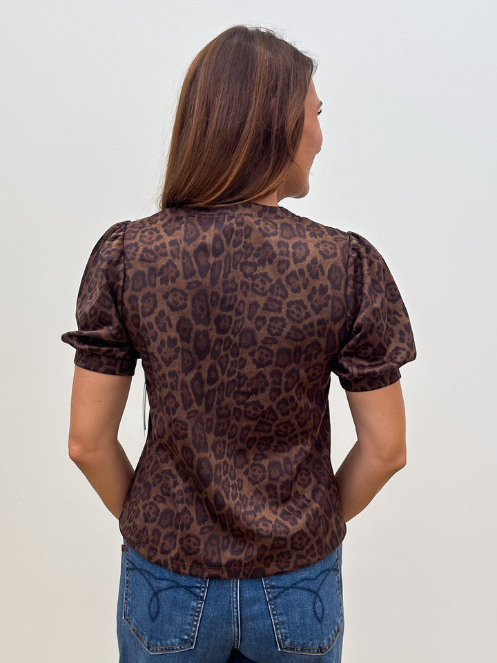 SHORT SLEEVE V-NECK SOFT SUEDE TOP - BROWN