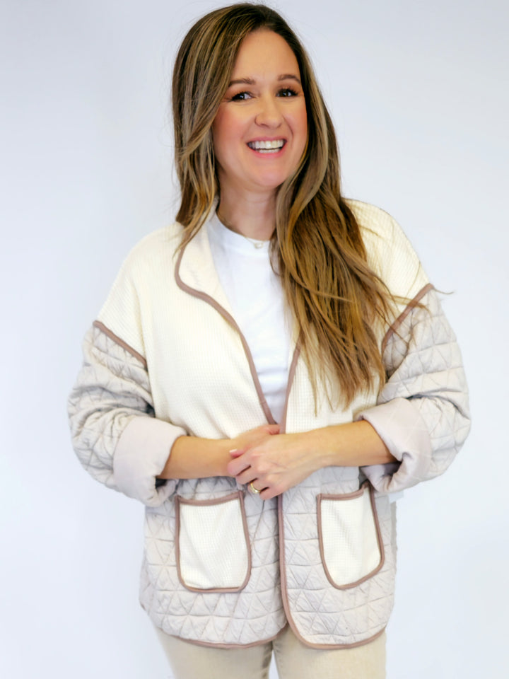 OVERSIZED TEXTURED OPEN SHACKET - CREAM