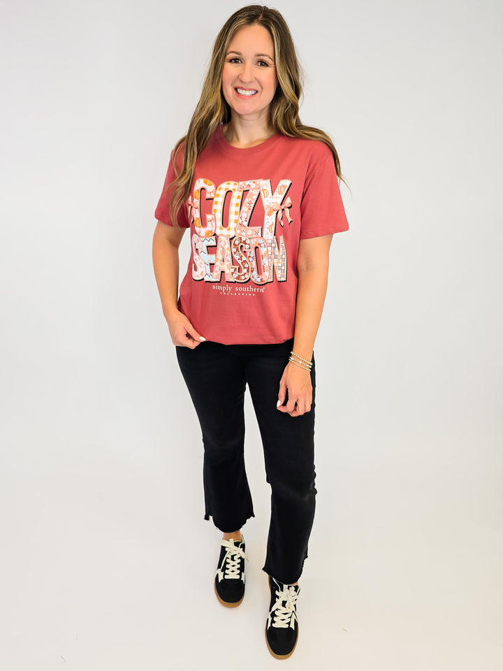 SIMPLY SOUTHERN SS COZY SEASON TEE - MAPLE