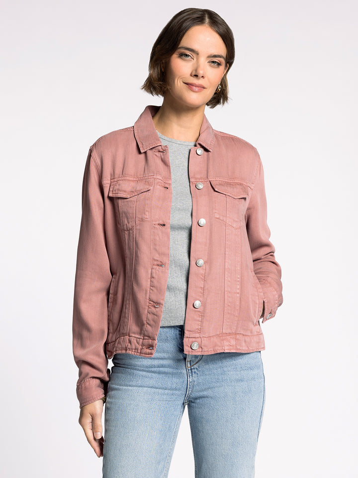 LONG SLEEVE BUTTON FRONT JACKIE JACKET - WASHED ROSE