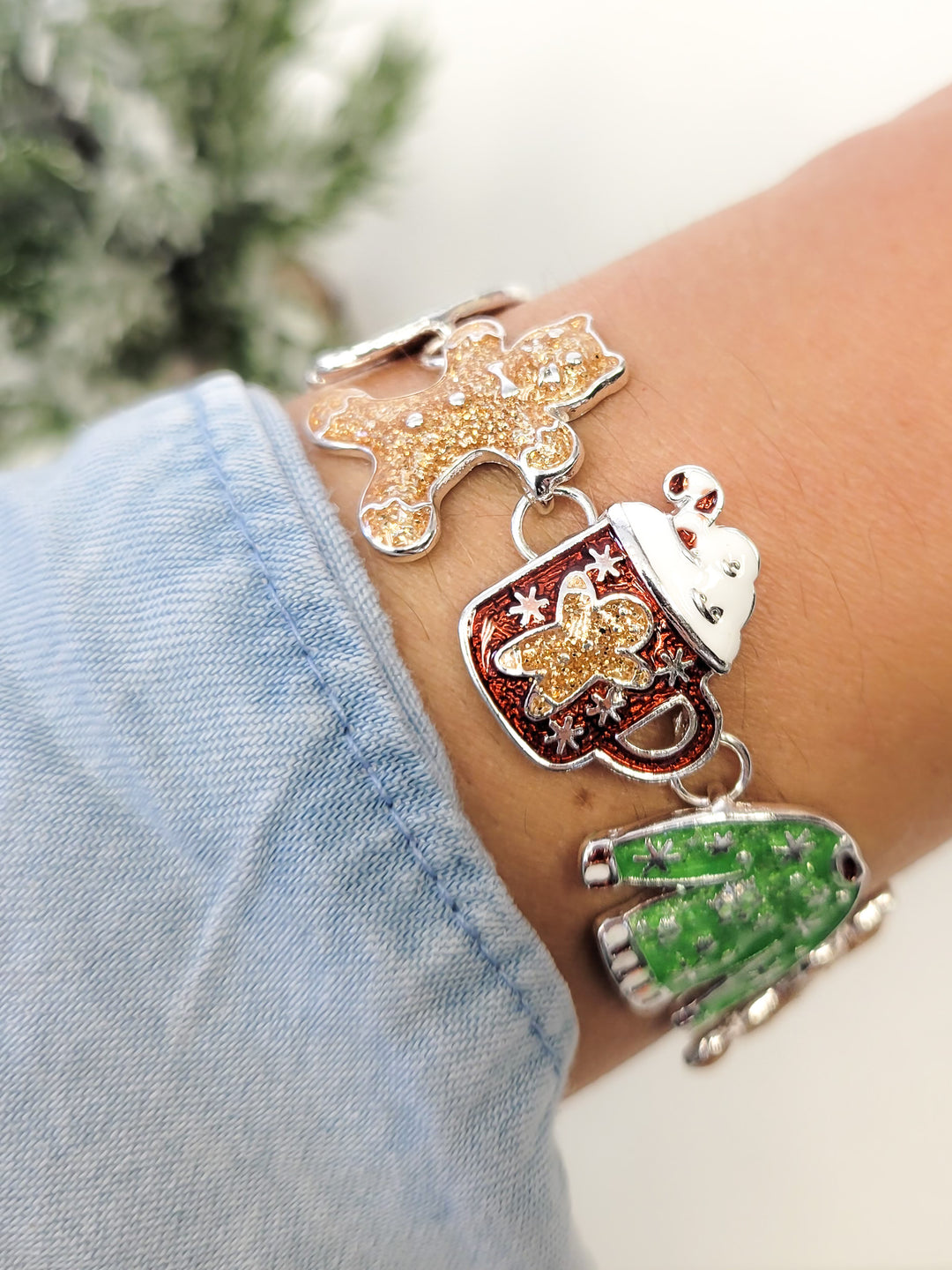 Buy the Silver Christmas Charm Bracelet with Gingerbread Man