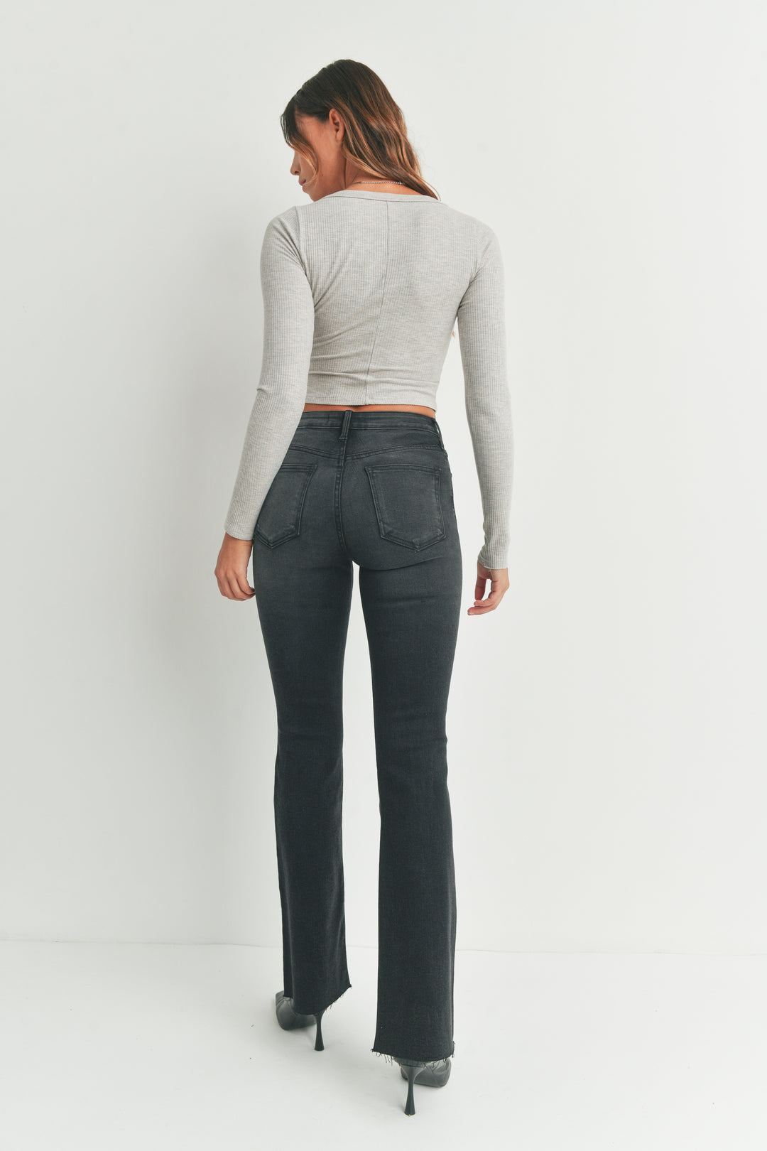 JBD HIGH RISE SCISSOR CUT FLARE JEANS - WASHED BLACK - 32" INSEAM