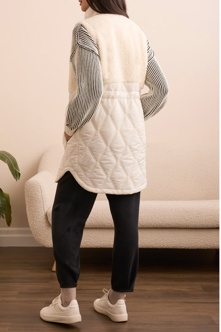 SLEEVELESS MIX MEDIA SHERPA VEST - CREAM