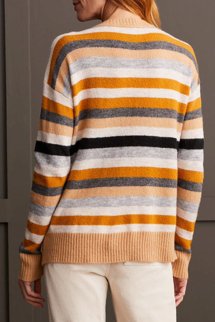 LONG SLEEVE CREW NECK STRIPE SWEATER - TAN