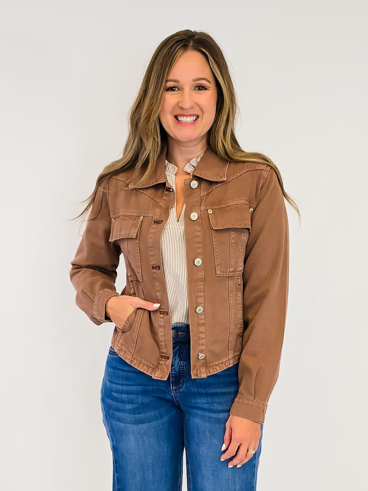 MINERAL WASHED CROPPED JACKET - MOCHA MOUSSE