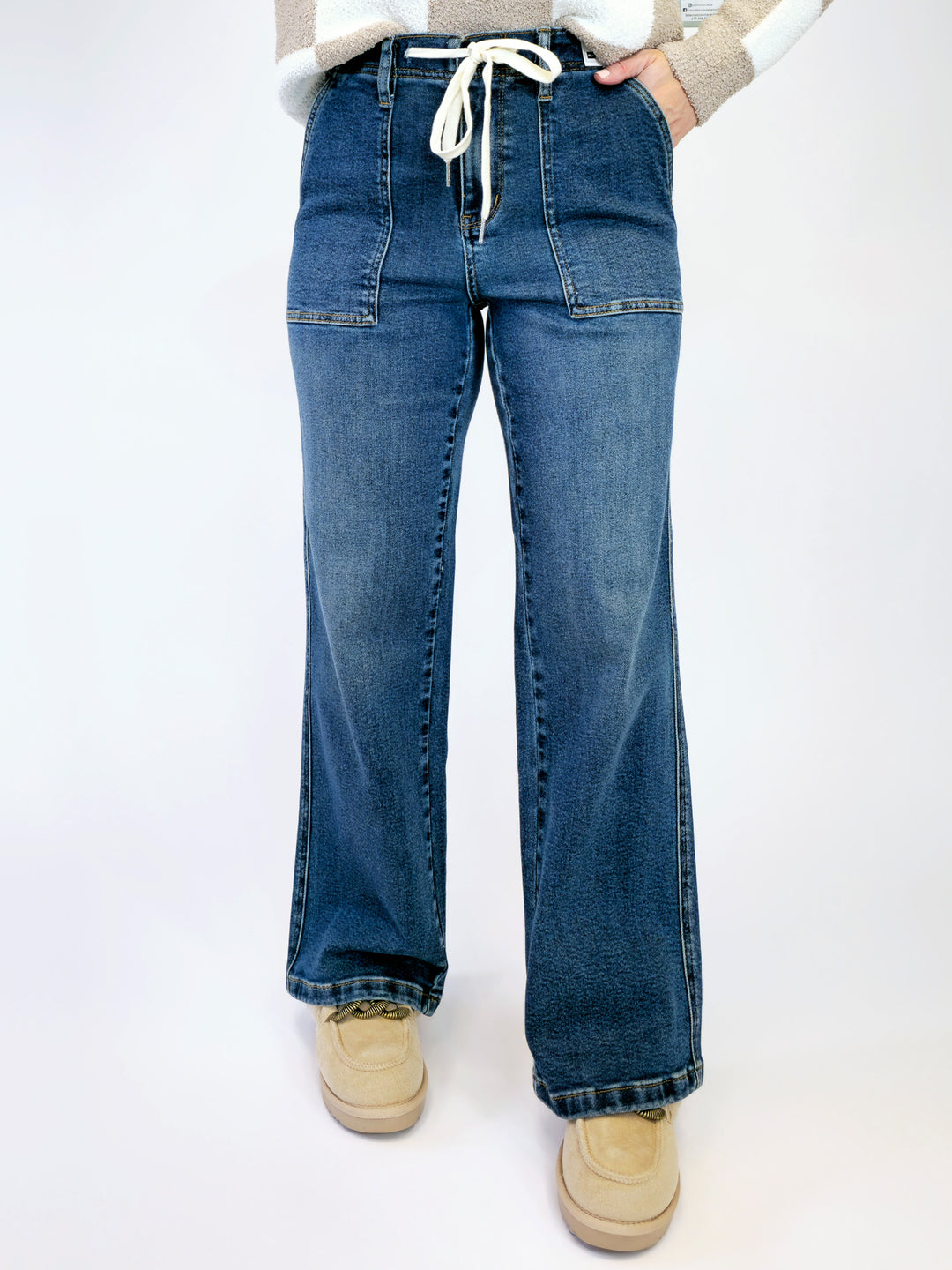 JUDY BLUE HIGH WAIST DRAWSTRING WIDE LEG JEANS - MEDIUM - 31.5" INSEAM