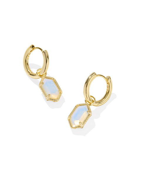 KENDRA SCOTT HALLIE HUGGIE EARRINGS GOLD OPALITE