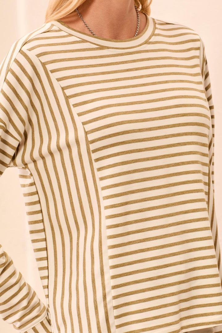 LONG SLEEVE CREW NECK TOP WITH INSERTS - ALOE