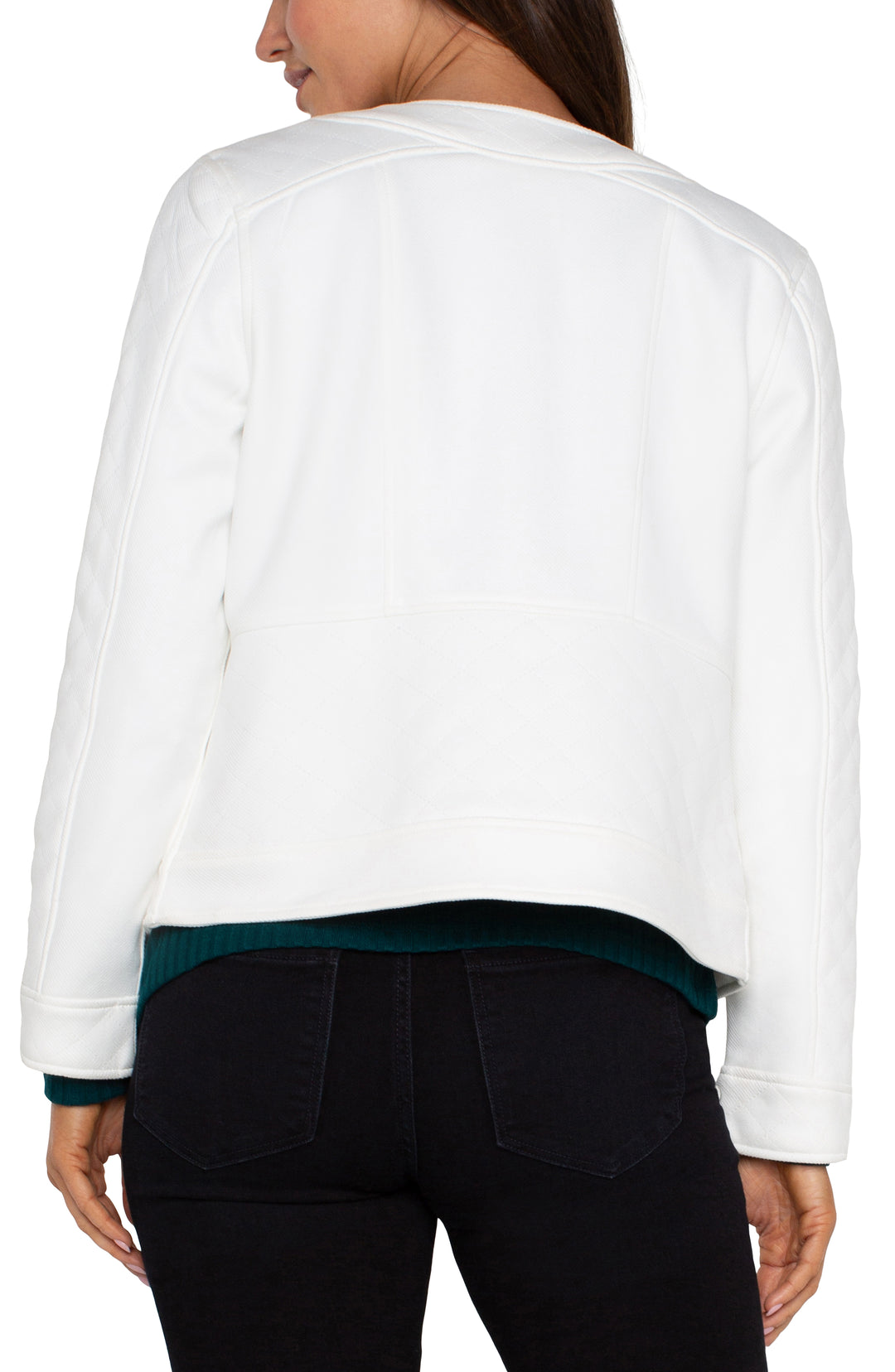 SCOOP NECK QUILTED ZIP JACKET - PORCELAIN