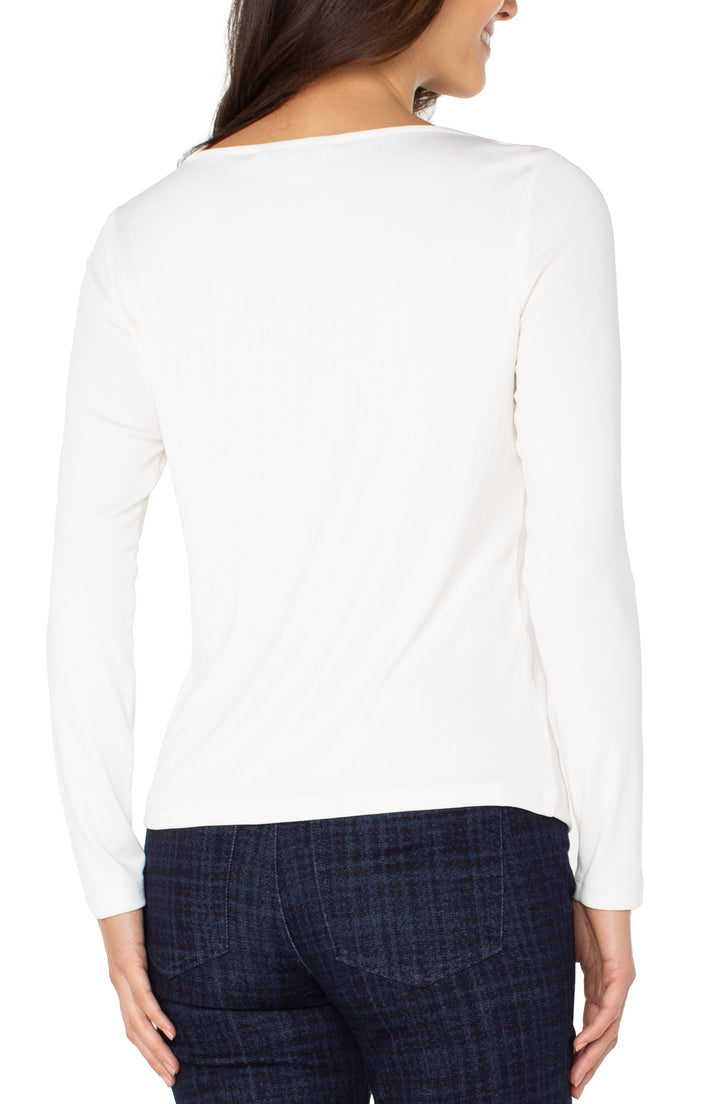 LONG SLEEVE BOAT NECK KNIT TOP - WASHED CREAM