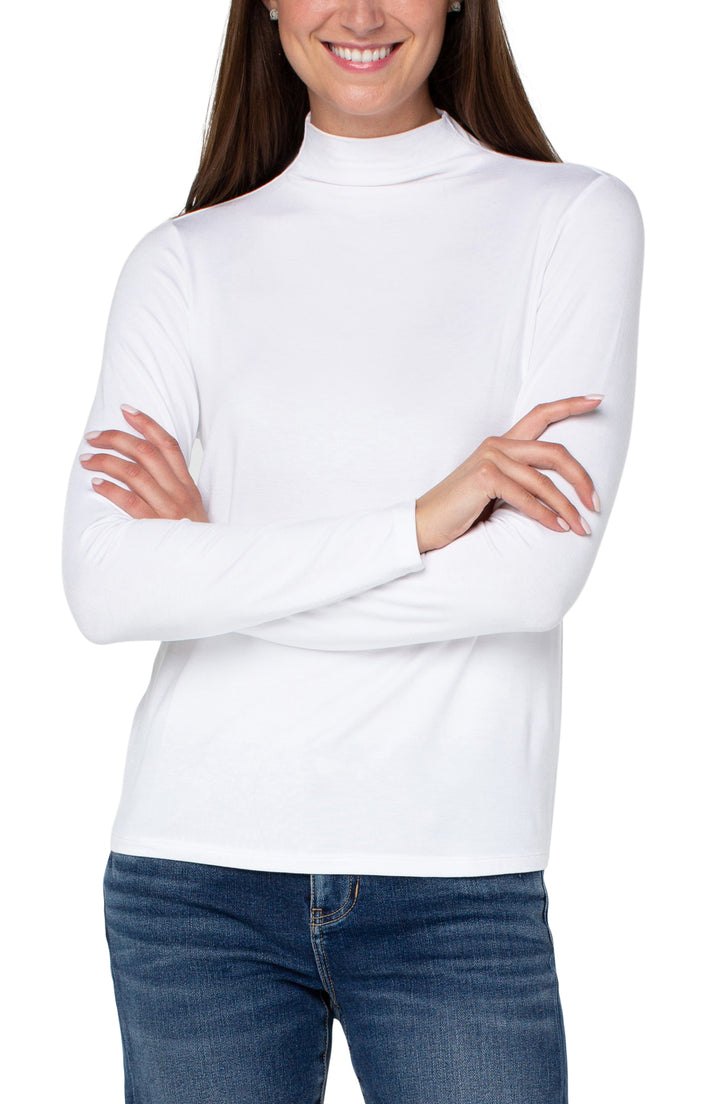 LONG SLEEVE MOCK NECK KNIT TOP - WHITE