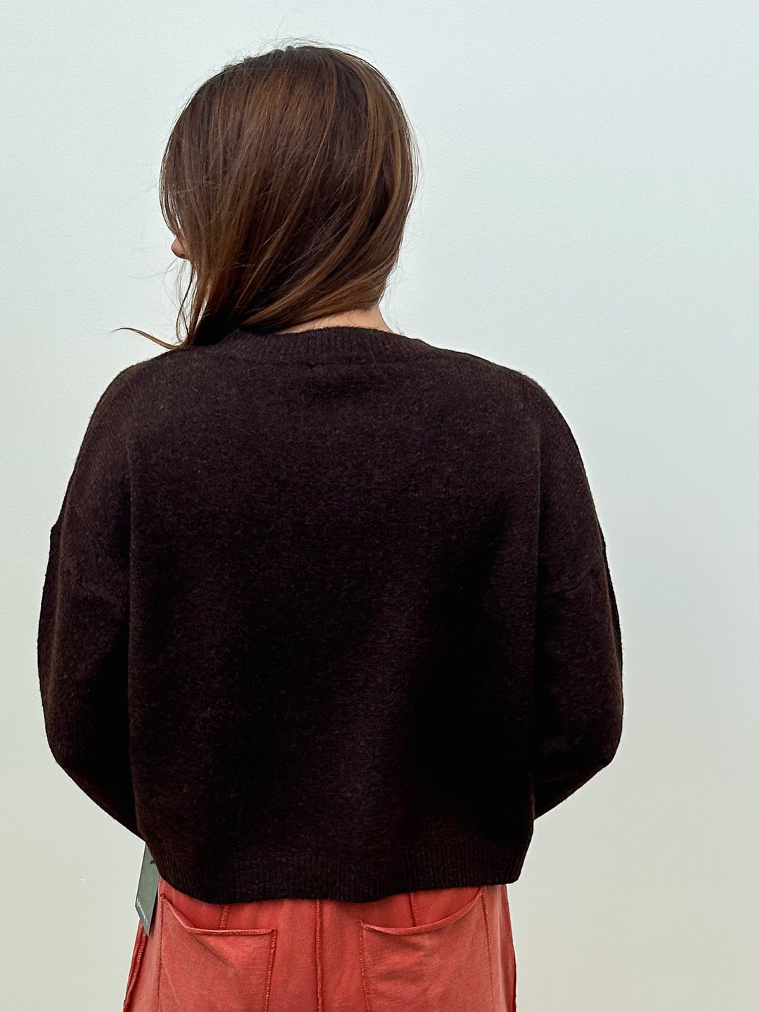 L/S DOG FACE COZY KNIT CARDIGAN - BROWN