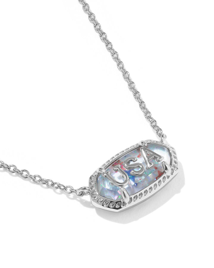 KENDRA SCOTT ELISA USA SHORT PENDANT NECKLACE - SILVER RED WHITE BLUE STAR ILLUSION