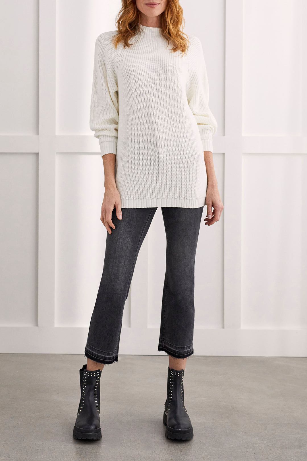 MOCK NECK LONG SWEATER - CREAM
