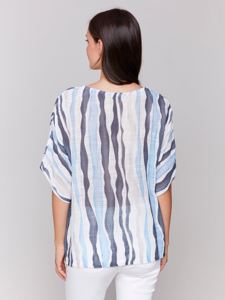 PRINTED COTTON GAUZE BLOUSE - SURF