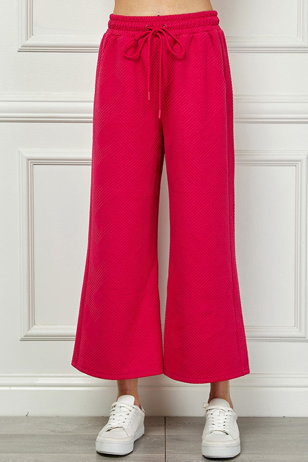 TEXTURED CROPPED LOUNGE WIDE PANTS - BARBIE PINK