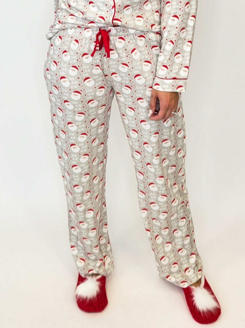 CHEERFUL SANTA PJ PANTS - GREY/RED