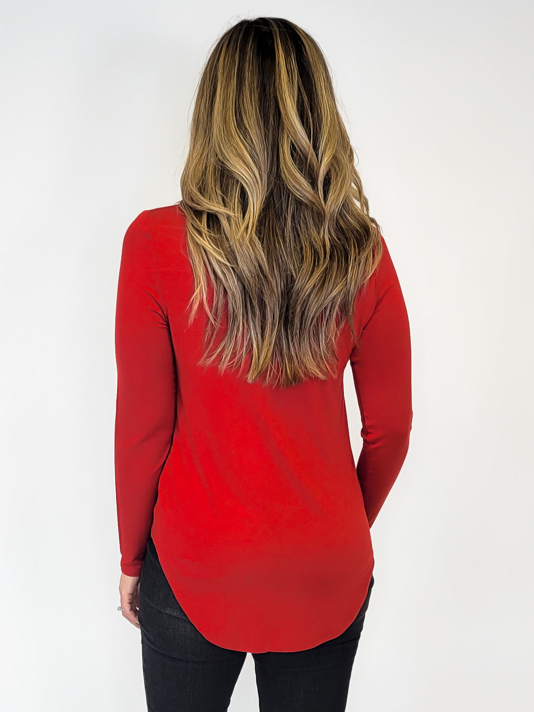 SOLID LONG SLEEVE HIGH LOW TOP - CARDINAL