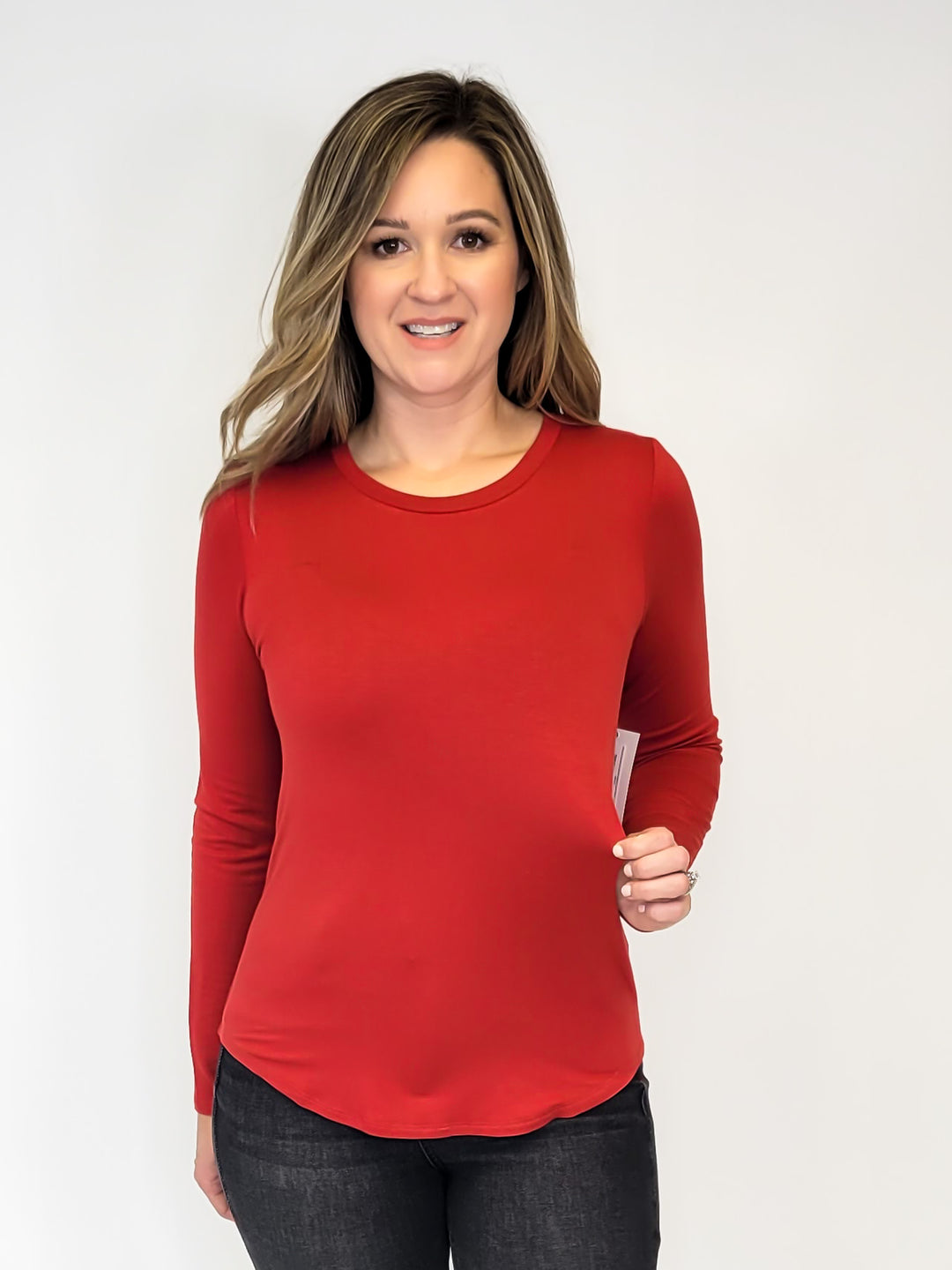 SOLID LONG SLEEVE HIGH LOW TOP - CARDINAL