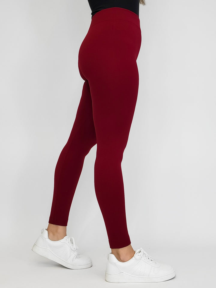 FLEECE  LEGGINGS - DARK RED - O/S