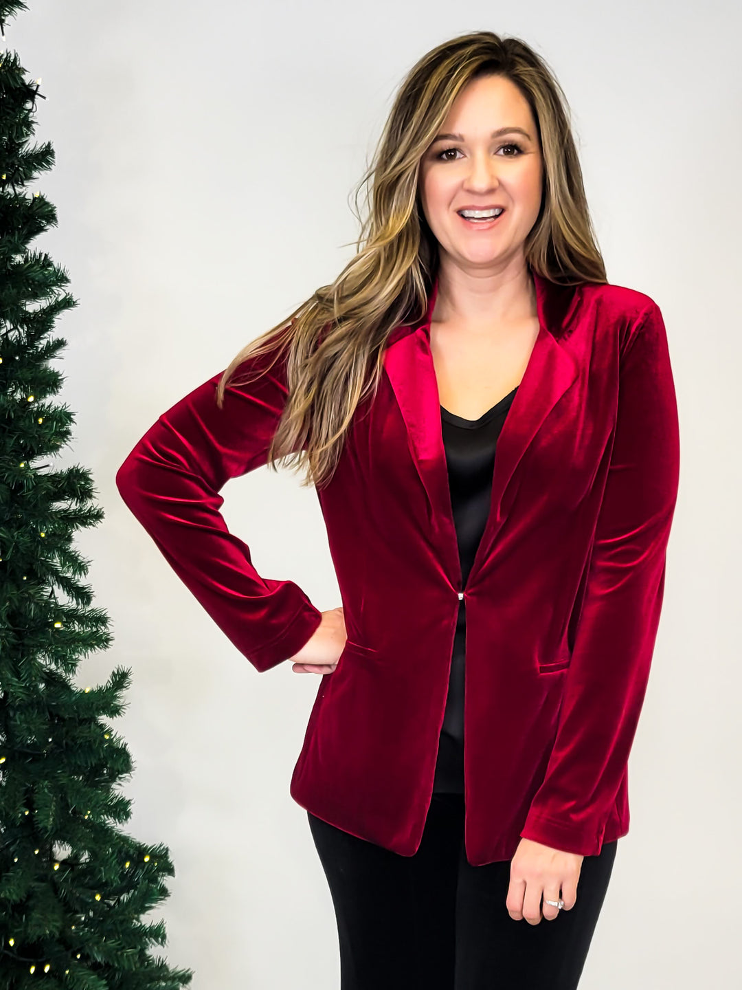 LINED VELVET BLAZER - RASPBERRY