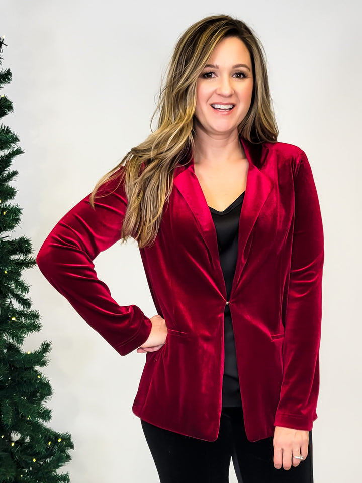 LINED VELVET BLAZER - RASPBERRY