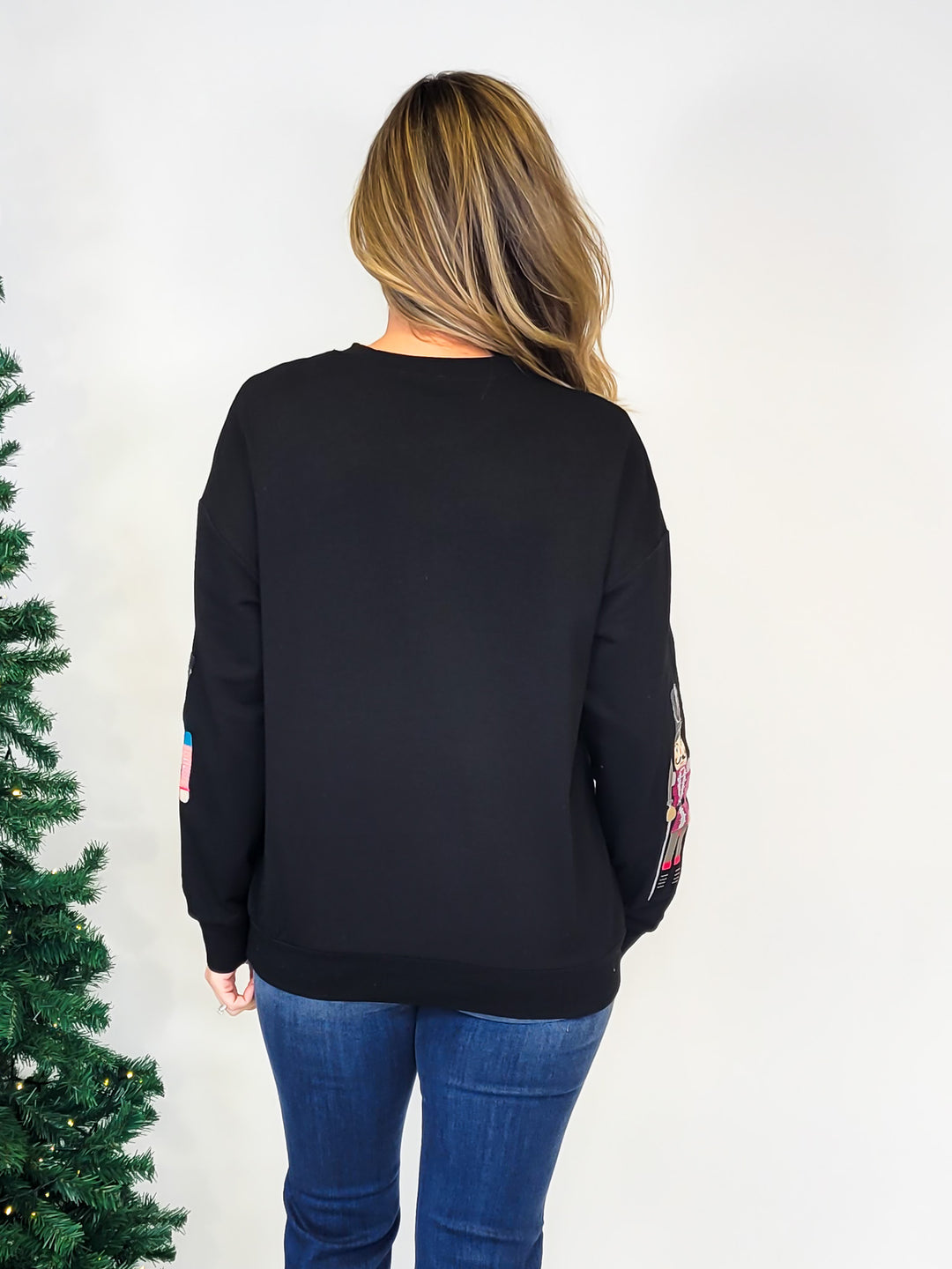 HOLLY JOLLY NUTCRACKER SEQUIN HOLIDAY SWEATSHIRT - BLACK