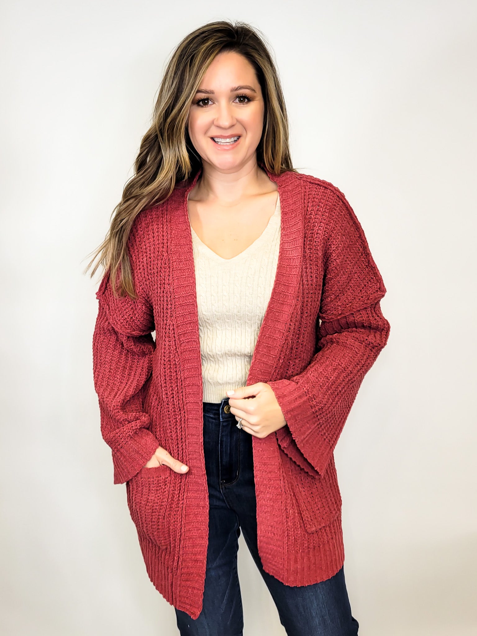 Chenille cardigan with on sale pockets