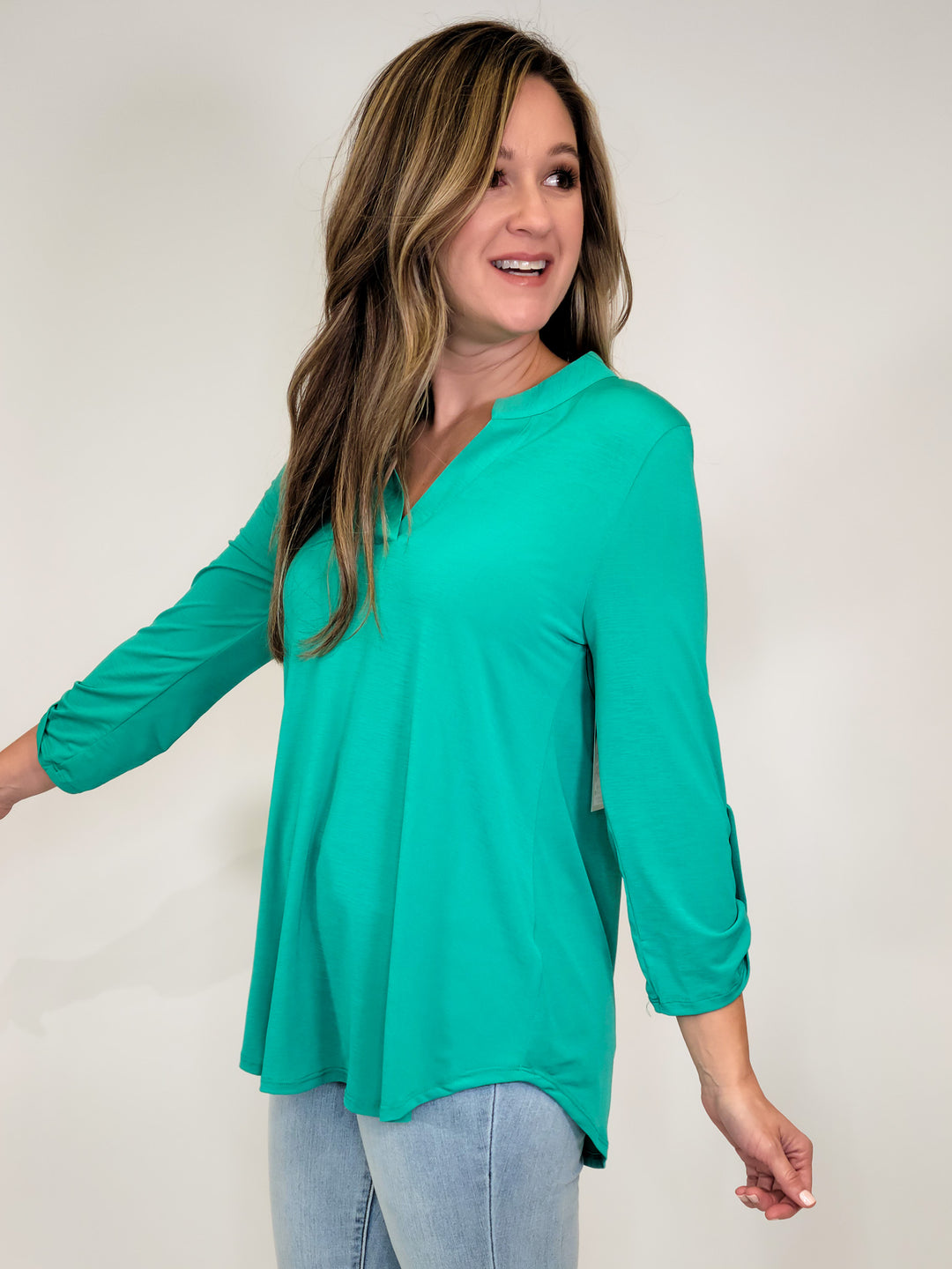SOLID STRETCHY LIZZY  TOP - EMERALD