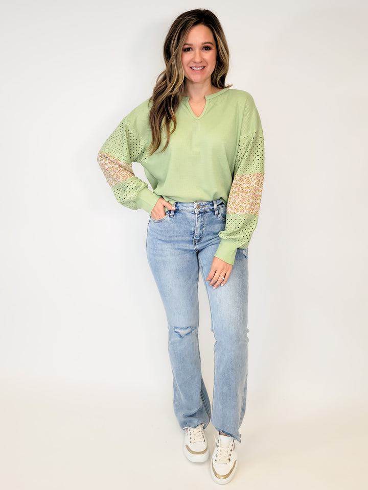 LONG SLEEVE SOFT THERMAL FABRIC TOP - SAGE
