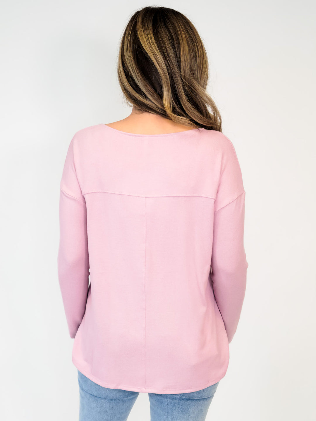 LONG SLEEVE WIDE NECK TOP - ROSE PINK