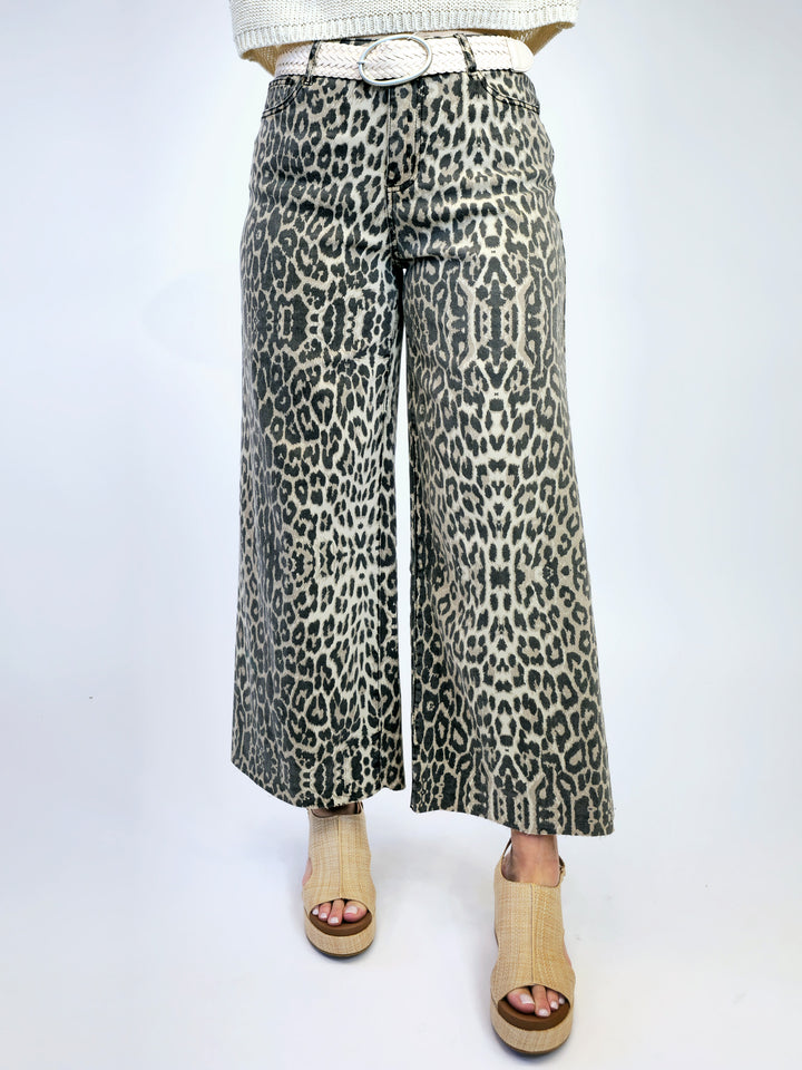 ANIMAL PRINT WIDE LEG PANTS - BROWN