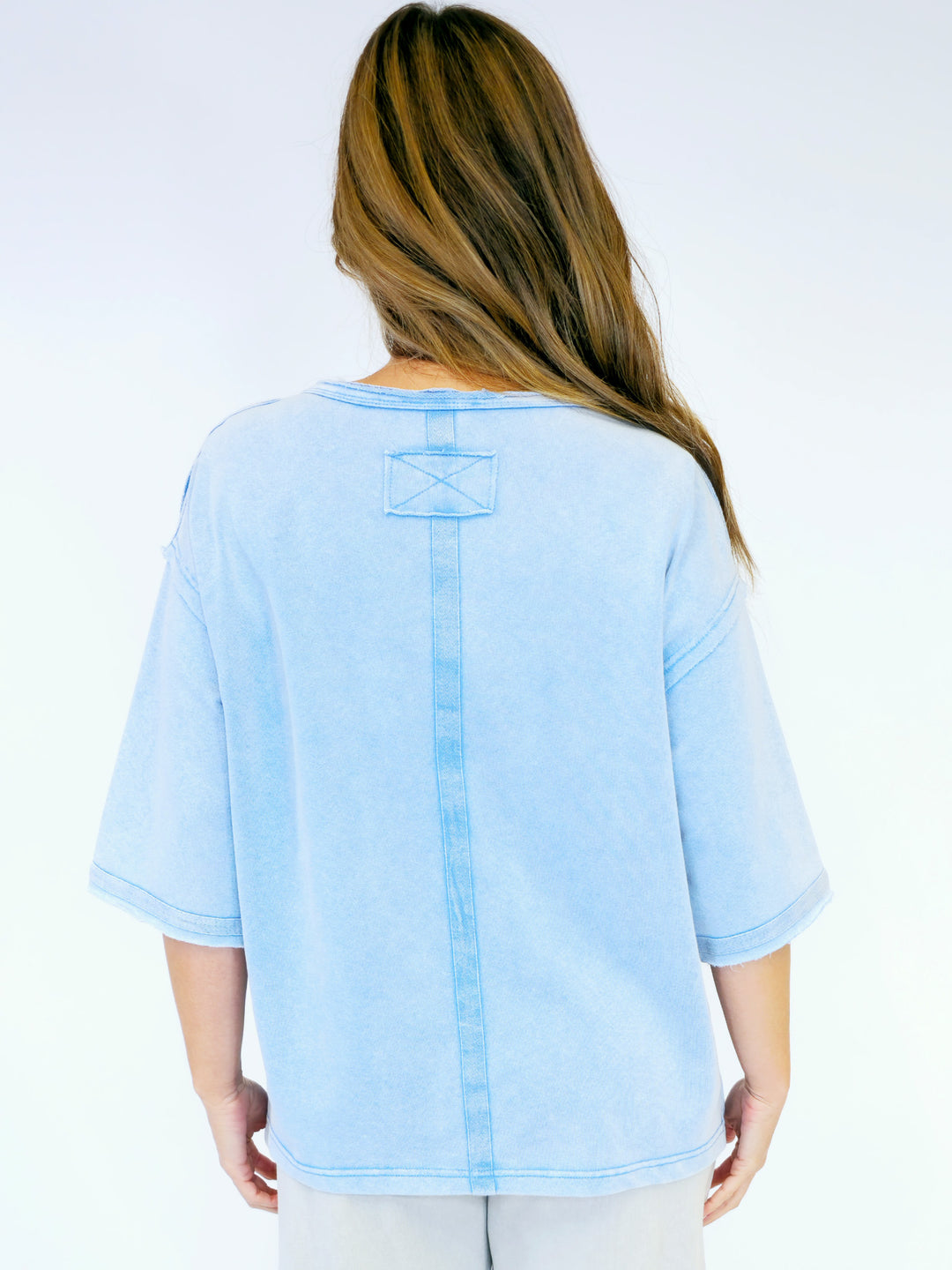 FLOWER PATCH MINERAL WASHED TERRY KNIT TUNIC - PERI BLUE