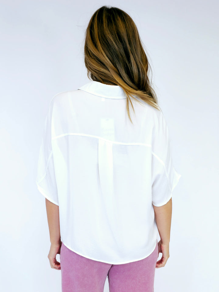 POLY CREPE BUTTON DOWN SHIRT - WHITE