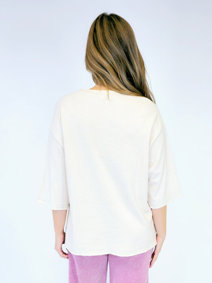 PRINT MIX RIBBED KNIT TUNIC - OATMEAL