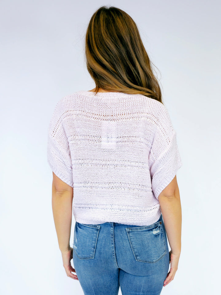 MELANGE RELAXED CROPPED PULLOVER SWEATER - LAVENDER