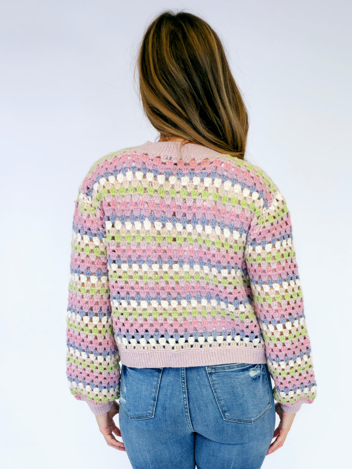 KNIT STRIPED OPEN CARDIGAN - PINK