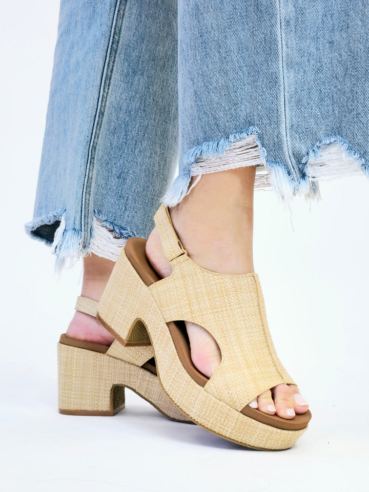 CORKY'S 'MISS CARLEY' BLOCK HEEL SANDAL - RAFFIA