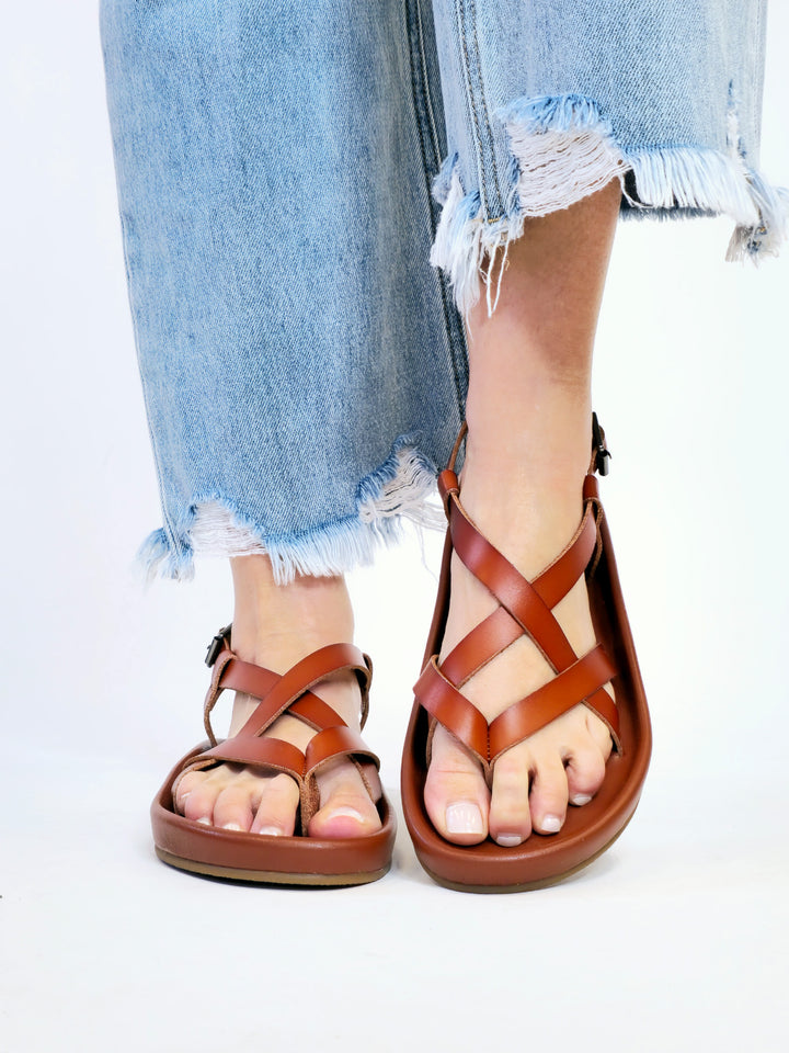 MIA ZURIE LEATHER SANDAL - COGNAC