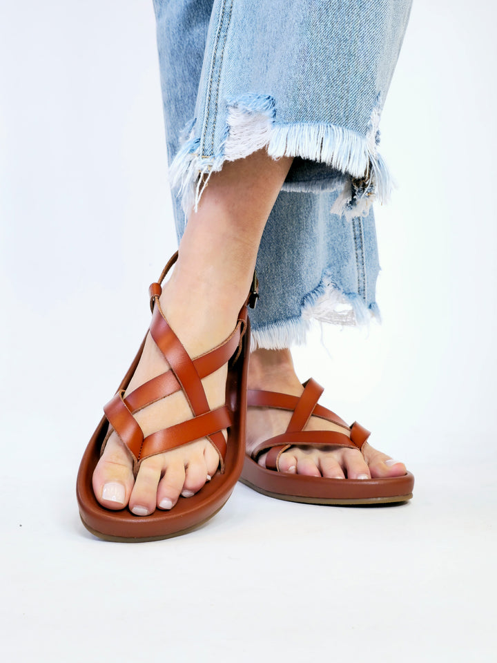 MIA ZURIE LEATHER SANDAL - COGNAC