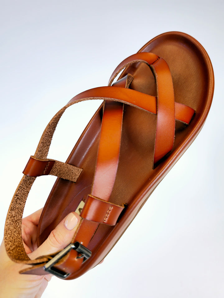 MIA ZURIE LEATHER SANDAL - COGNAC