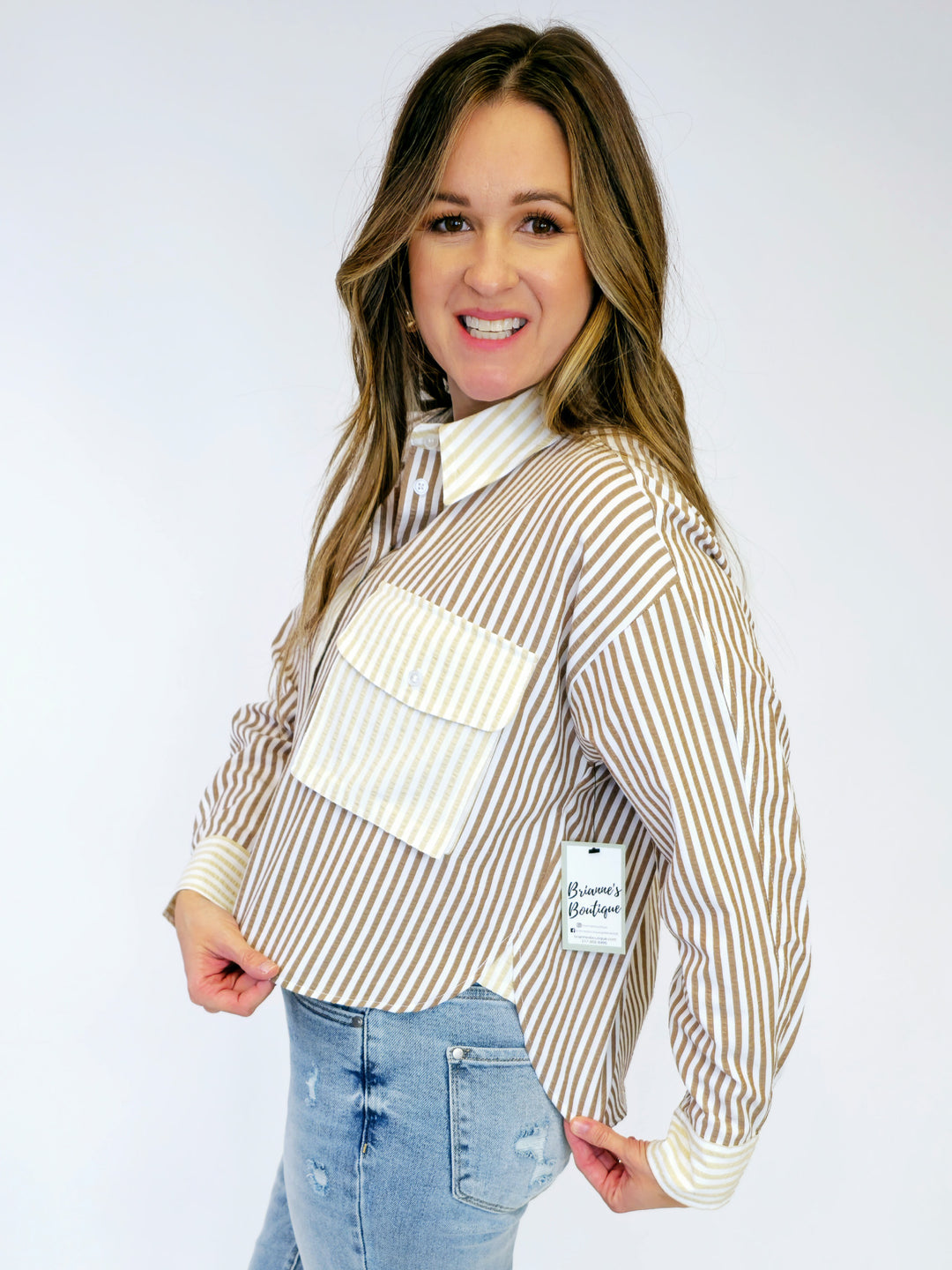 STRIPED COLOR BLOCKED BUTTON DOWN SHIRT - COCO