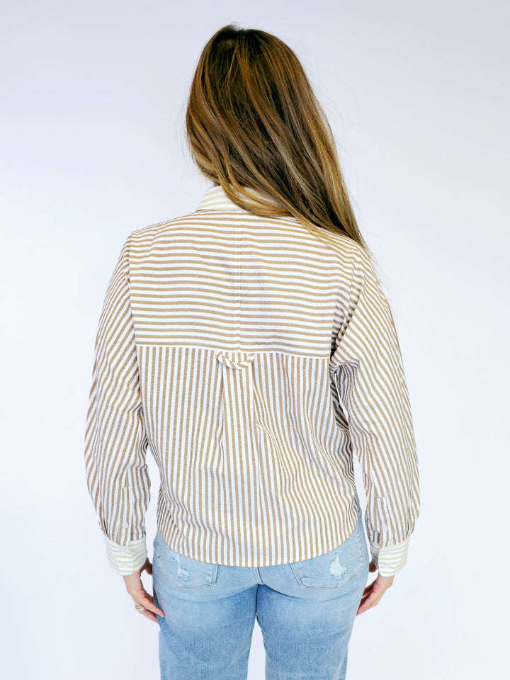 STRIPED COLOR BLOCKED BUTTON DOWN SHIRT - COCO