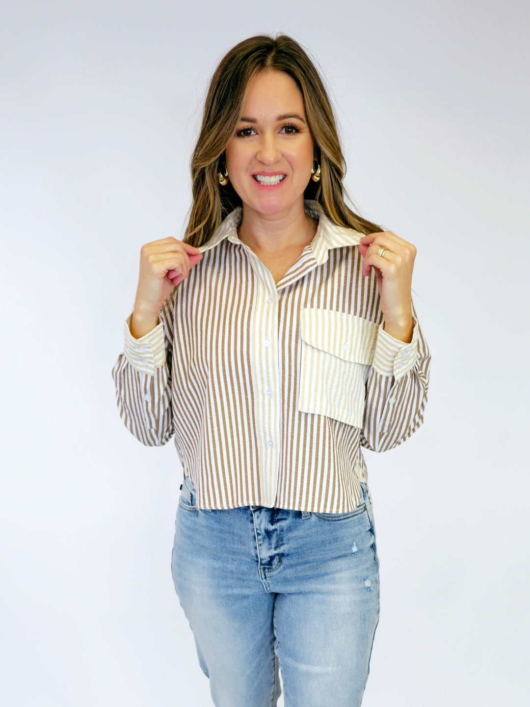 STRIPED COLOR BLOCKED BUTTON DOWN SHIRT - COCO